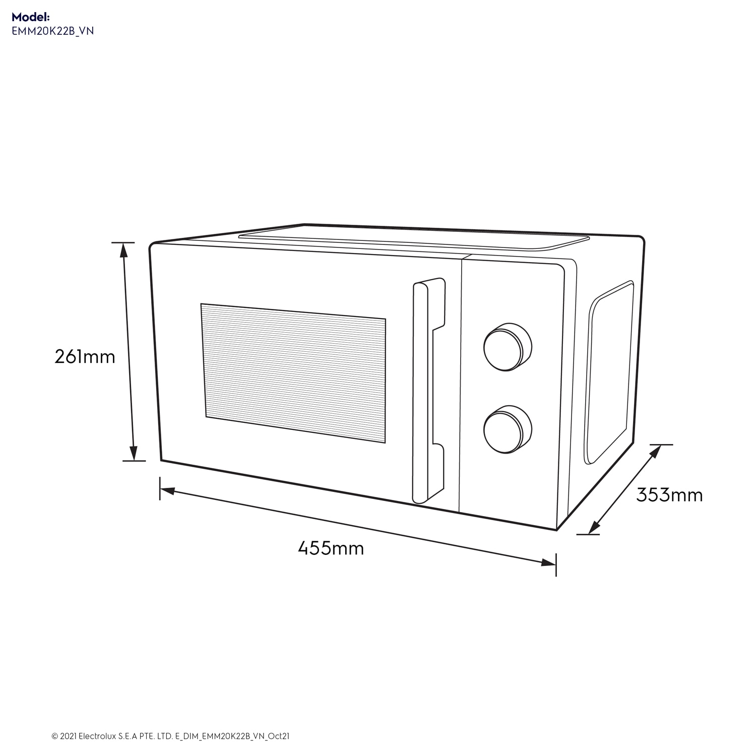 20L UltimateTaste 300 freestanding microwave oven EMM20K22B