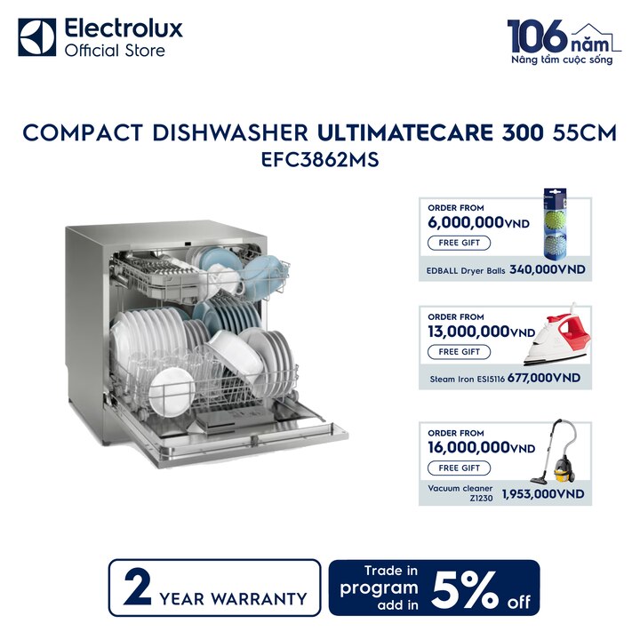 55cm UltimateCare 300 compact dishwasher with 8 place settings