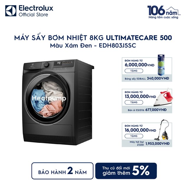 Máy sấy quần áo Electrolux bơm nhiệt 8kg UltimateCare 500 xám