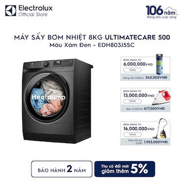 M&#225;y sấy quần &#225;o Electrolux bơm nhiệt 8kg UltimateCare 500 x&#225;m