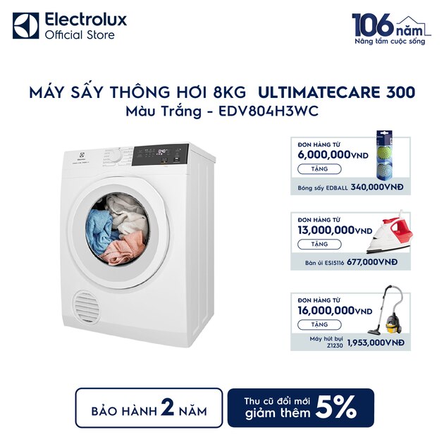Máy sấy quần áo Electrolux thông hơi 8kg trắng