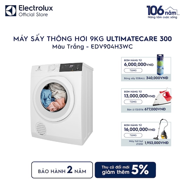 Máy sấy quần áo Electrolux thông hơi 9kg trắng