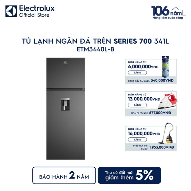 Tủ lạnh Electrolux AI ngăn đá trên 341L có lấy nước ngoài