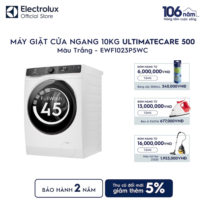 M&aacute;y giặt cửa ngang Electrolux 10kg UltimateCare 500 trắng