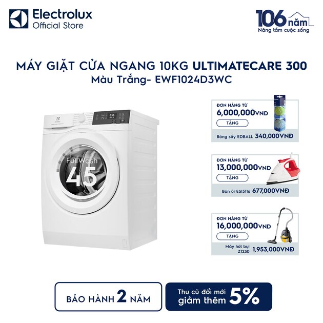 Máy giặt cửa ngang Electrolux 10kg UltimateCare 300 trắng