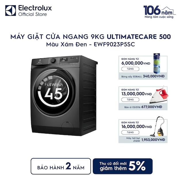 Máy giặt cửa ngang Electrolux 9kg UltimateCare 500 xám đen