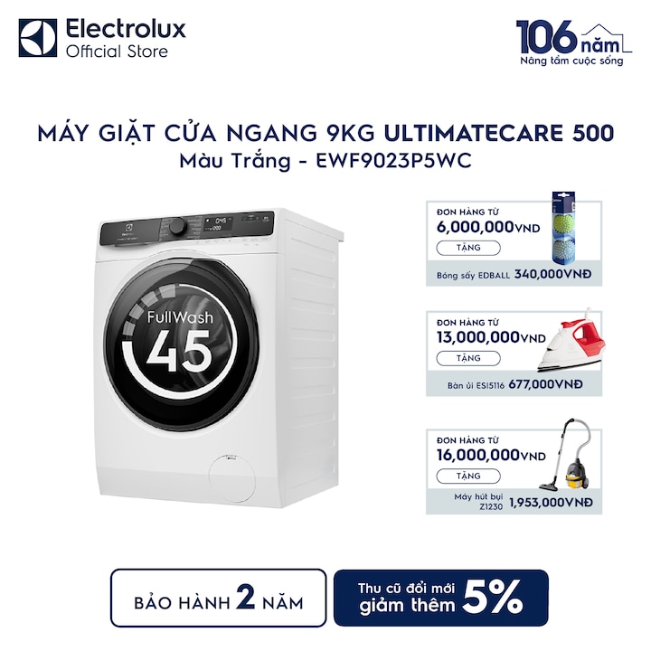 M&aacute;y giặt cửa ngang Electrolux 9kg UltimateCare 500 trắng