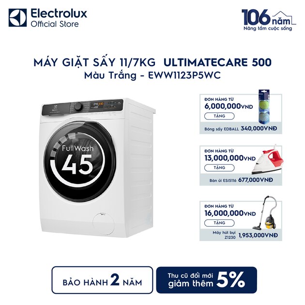 Máy giặt sấy Electrolux giặt 11kg + sấy 7kg UltimateCare 500