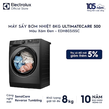M&#225;y sấy Bơm nhiệt 8kg UltimateCare 500 - X&#225;m đen Onyx