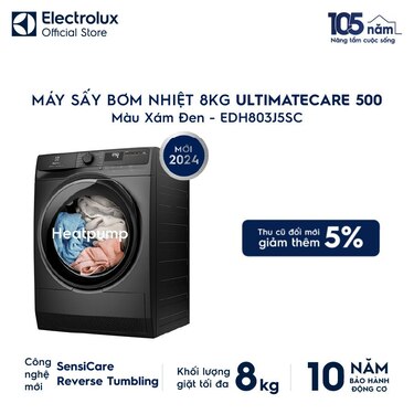 M&#225;y sấy Bơm nhiệt 8kg UltimateCare 500 - X&#225;m đen Onyx