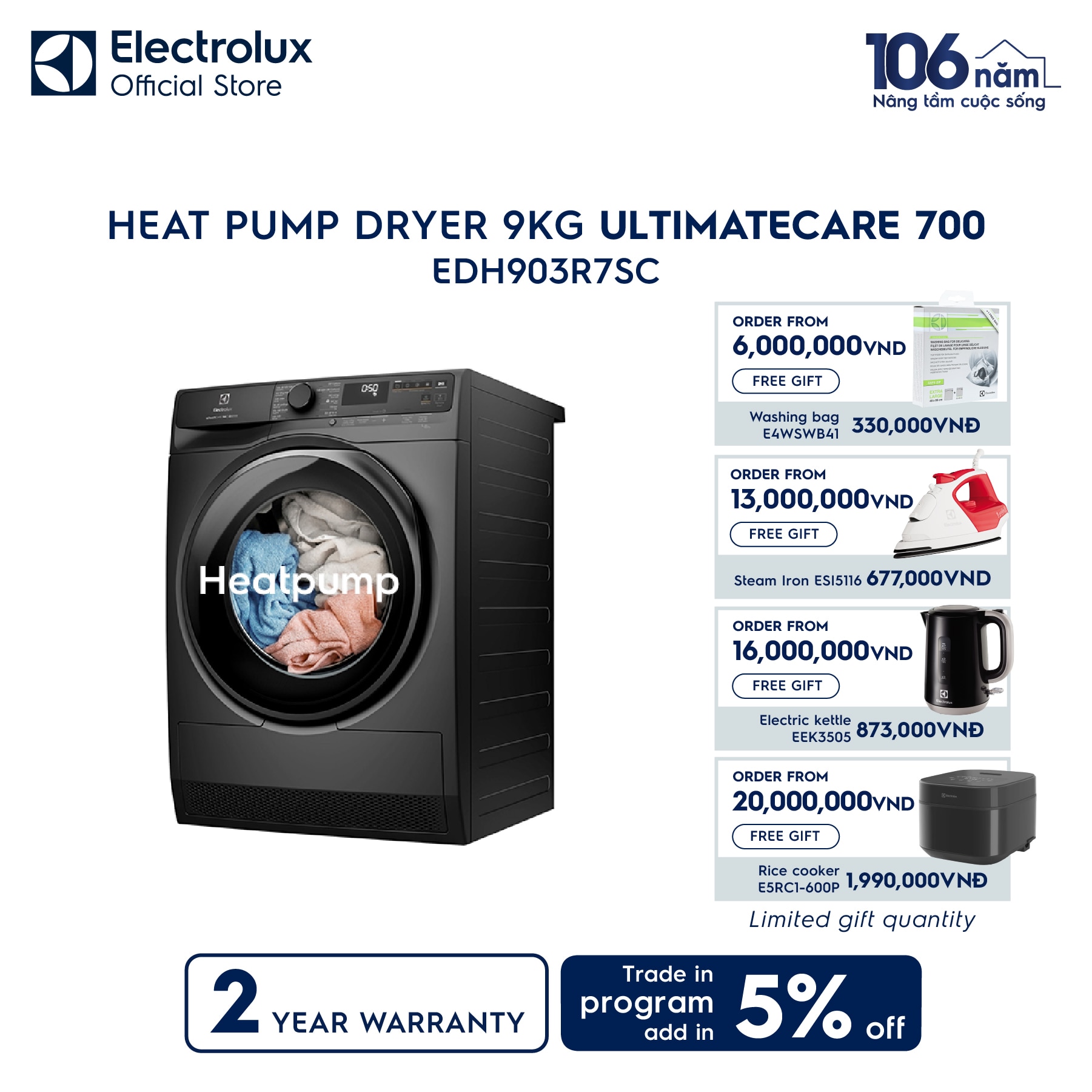 Electrolux heat pump dryer 9kg EDH903R7SC UltimateCare 700