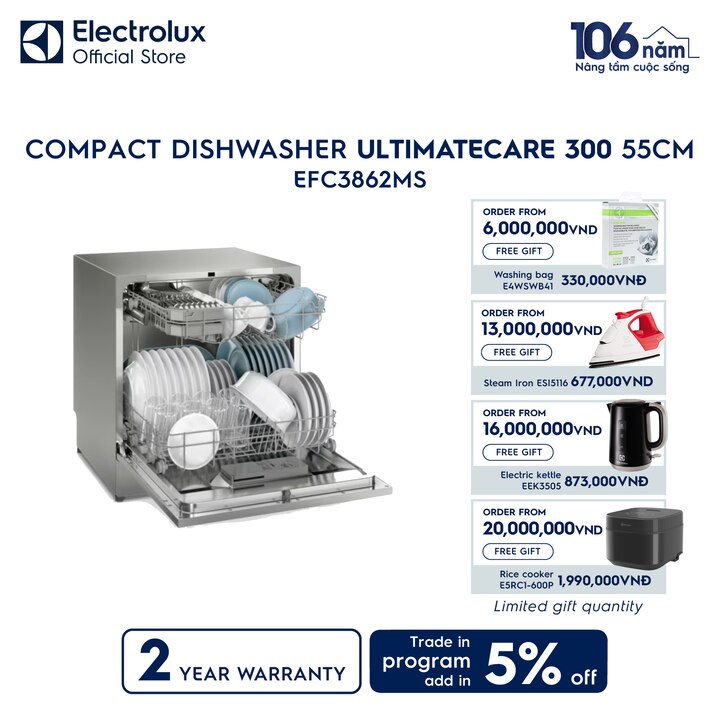 55cm UltimateCare 300 compact dishwasher with 8 place settings