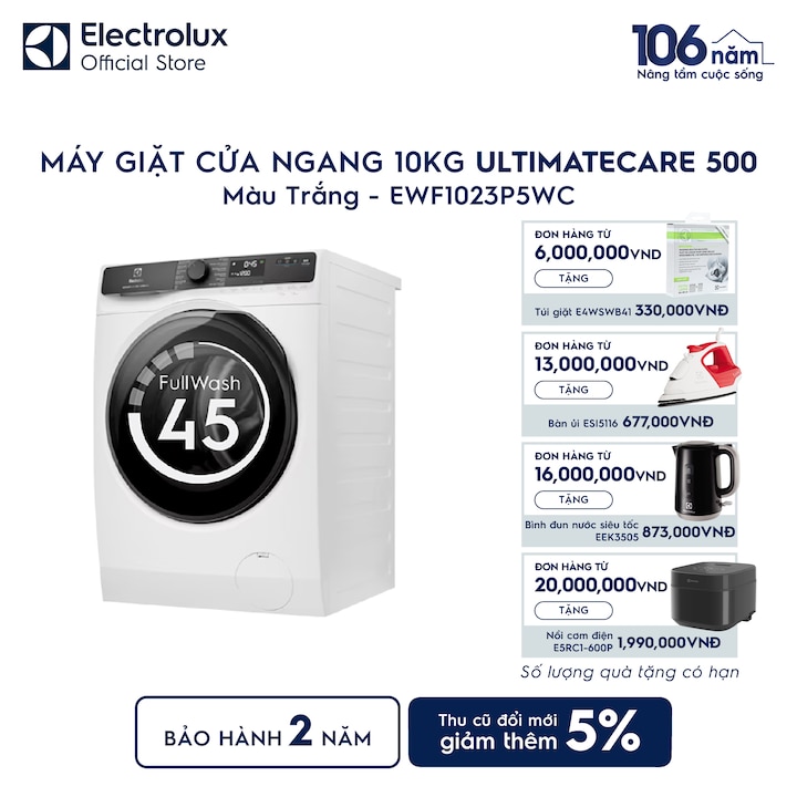 M&aacute;y giặt cửa ngang Electrolux 10kg UltimateCare 500 trắng