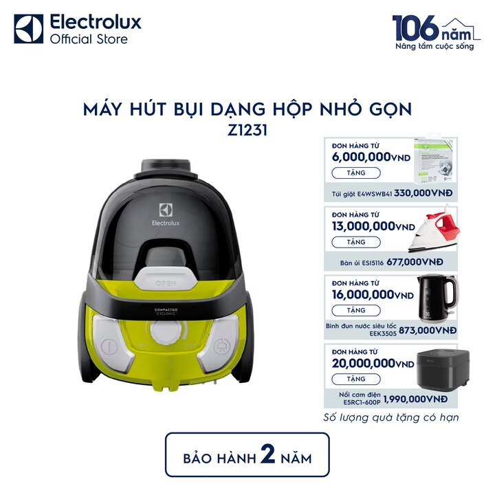 M&aacute;y h&uacute;t bụi dạng hộp kh&ocirc;ng t&uacute;i nhỏ gọn 1600W - V&agrave;ng