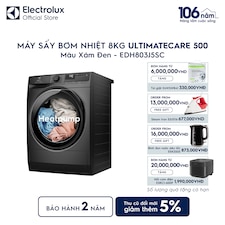 Máy sấy quần áo Electrolux bơm nhiệt 8kg UltimateCare 500 xám