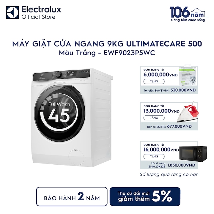 M&aacute;y giặt cửa ngang Electrolux 9kg UltimateCare 500 trắng