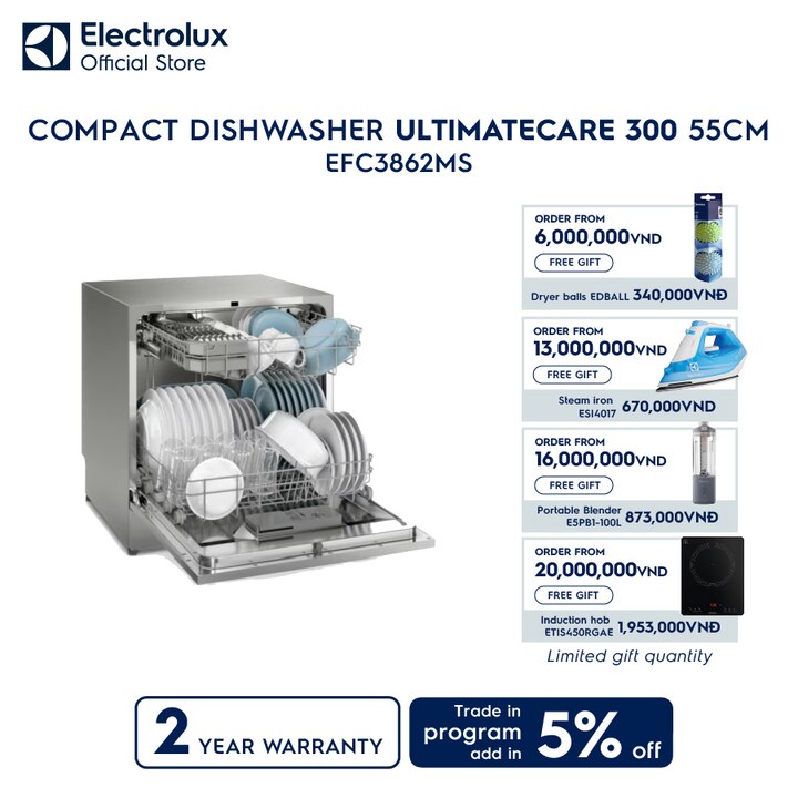 55cm UltimateCare 300 compact dishwasher with 8 place settings