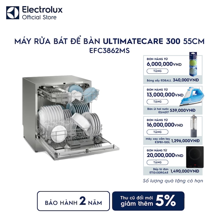 M&aacute;y rửa b&aacute;t để b&agrave;n 8 bộ 55cm UltimateCare 300 - Bạc