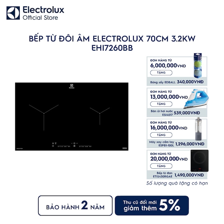 Bếp từ đ&ocirc;i &acirc;m Electrolux 70cm 3.2kW