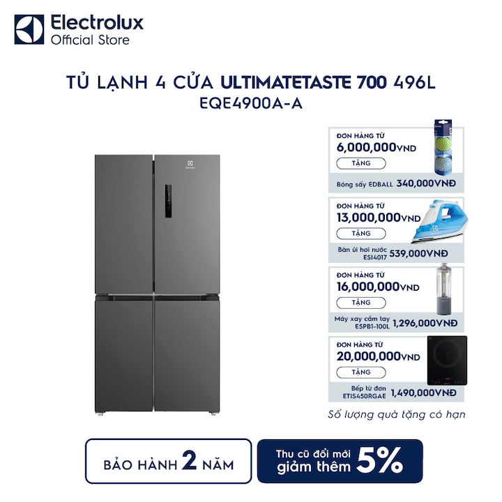 Tủ lạnh Electrolux 4 c&aacute;nh 496L UltimateTaste 700 X&aacute;m Arctic