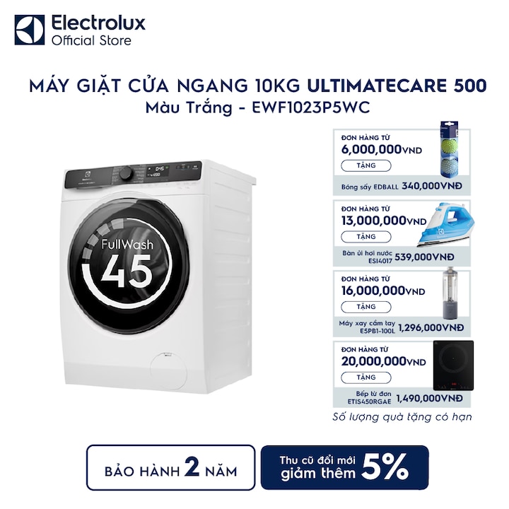 M&aacute;y giặt cửa ngang Electrolux 10kg UltimateCare 500 trắng