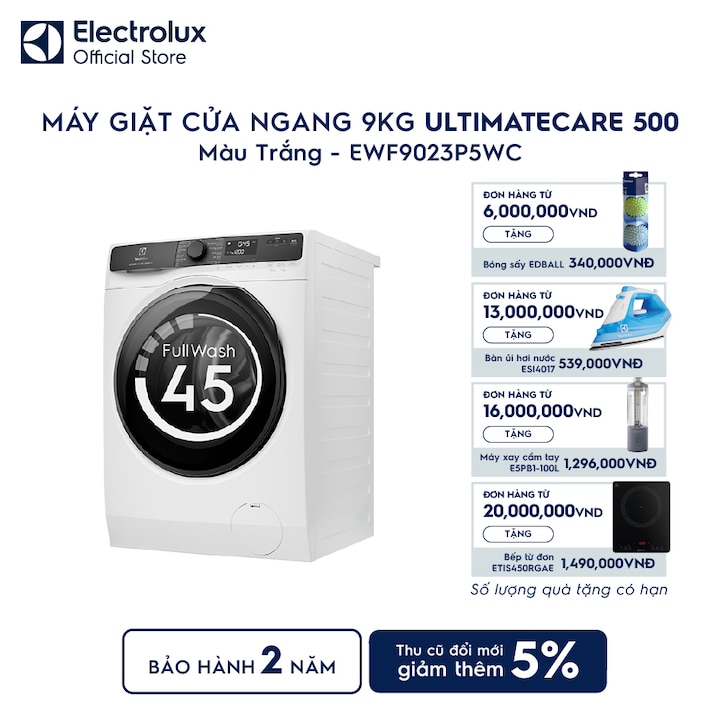 M&aacute;y giặt cửa ngang Electrolux 9kg UltimateCare 500 trắng