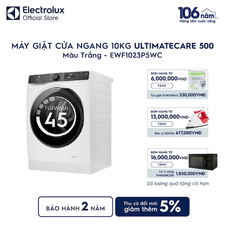 M&aacute;y giặt cửa ngang Electrolux 10kg UltimateCare 500 trắng