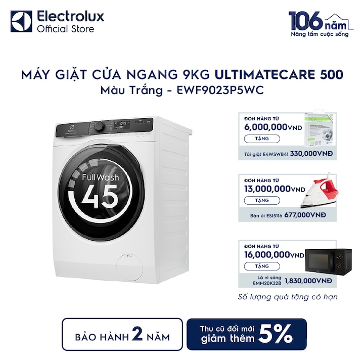 M&aacute;y giặt cửa ngang Electrolux 9kg UltimateCare 500 trắng