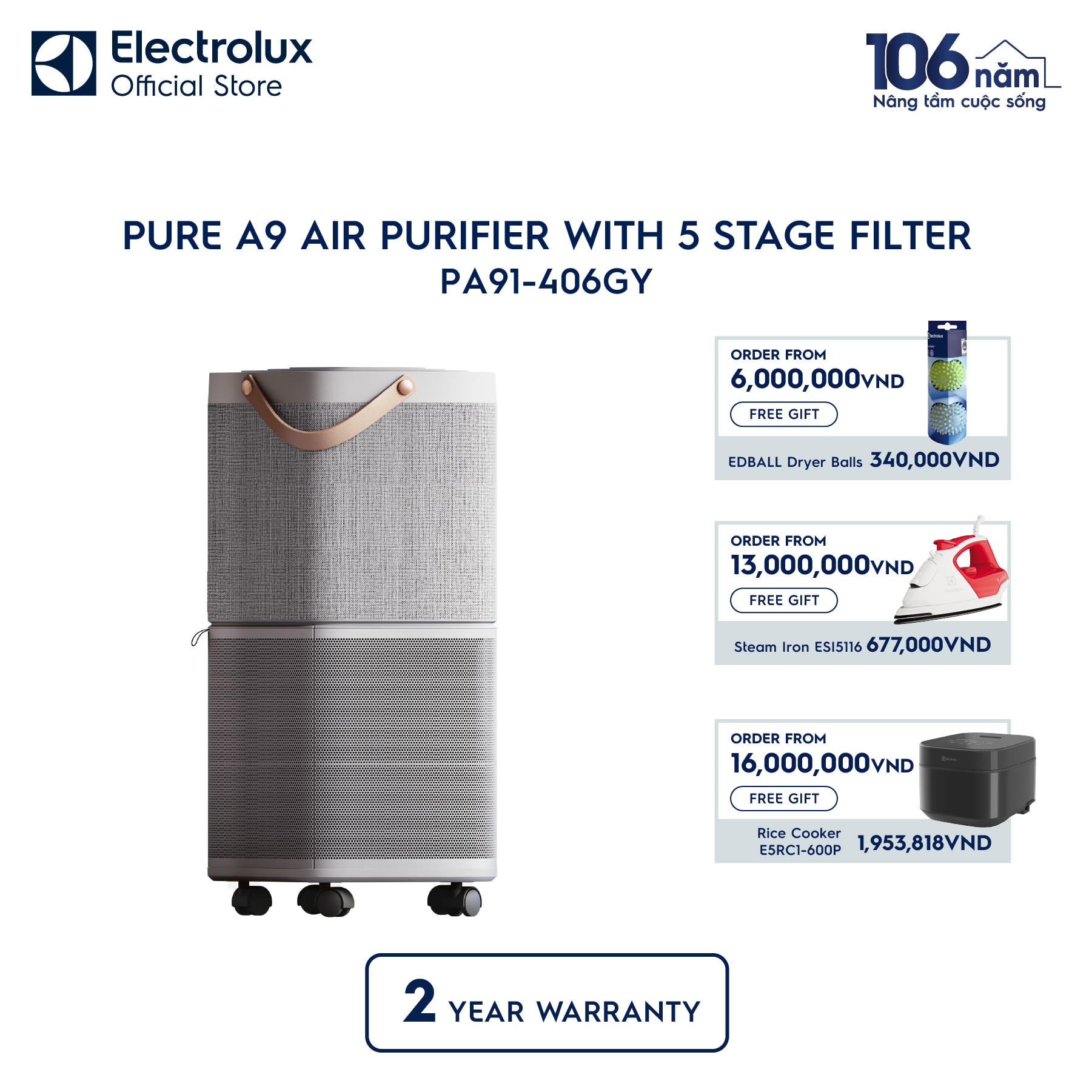 Electrolux Large Air Purifier (60m²) PA91-406GY | Electrolux Viet Nam