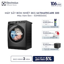 Máy sấy quần áo Electrolux bơm nhiệt 8kg UltimateCare 500 xám