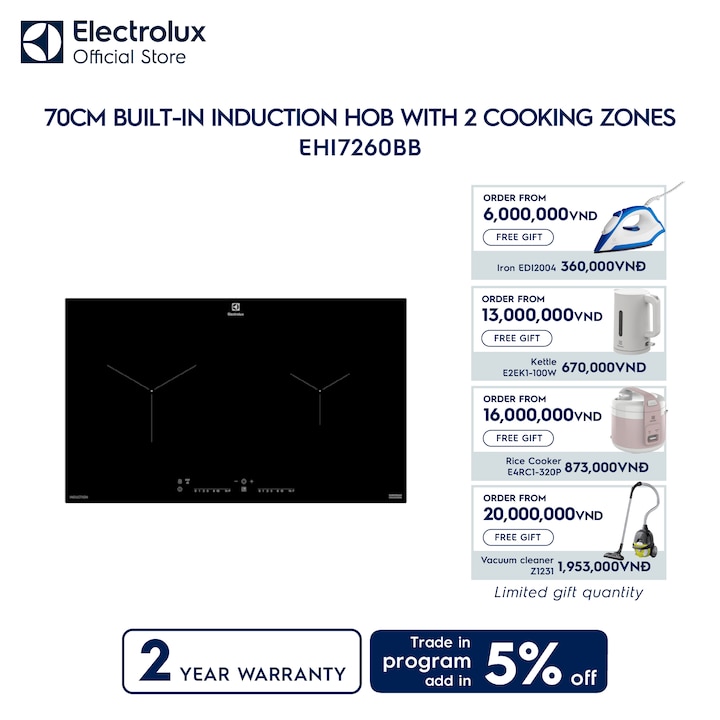70cm built-in induction hob with 2 cooking zones