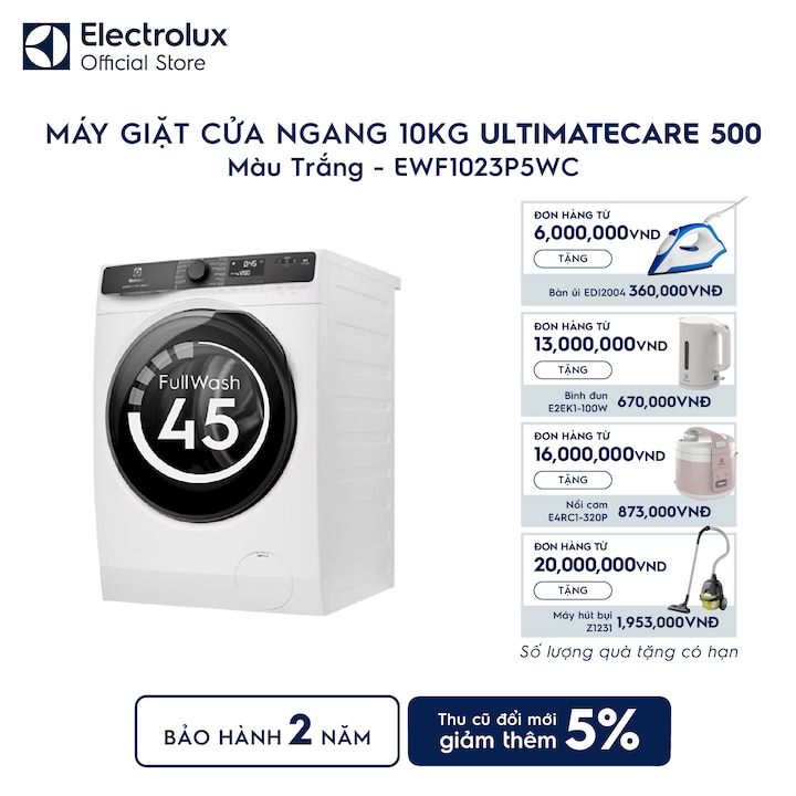 M&aacute;y giặt cửa ngang Electrolux 10kg UltimateCare 500 trắng