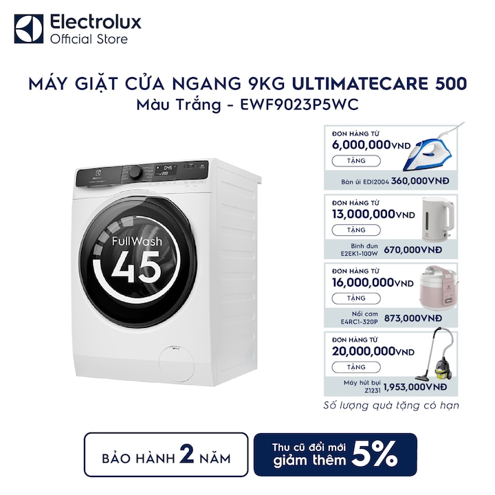 M&aacute;y giặt cửa ngang Electrolux 9kg UltimateCare 500 trắng