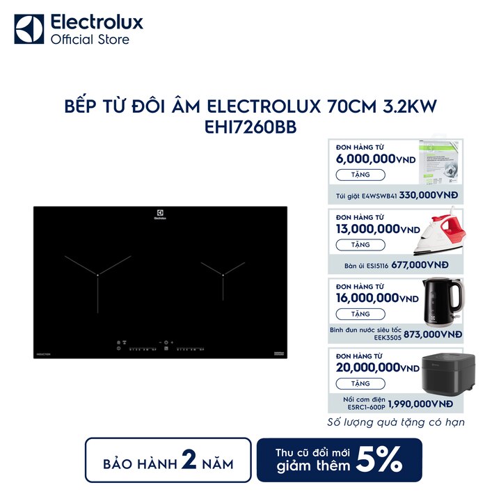 Bếp từ đ&ocirc;i &acirc;m Electrolux 70cm 3.2kW
