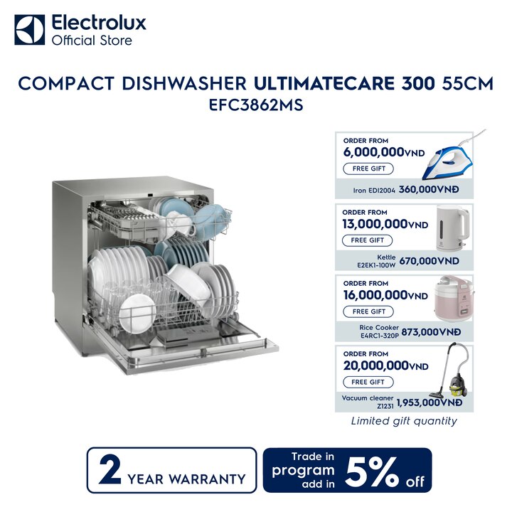 55cm UltimateCare 300 compact dishwasher with 8 place settings