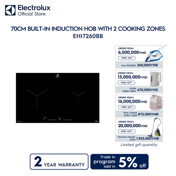 70cm built-in induction hob with 2 cooking zones