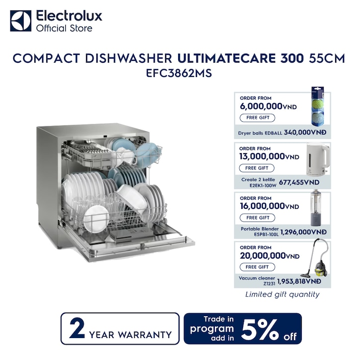 55cm UltimateCare 300 compact dishwasher with 8 place settings