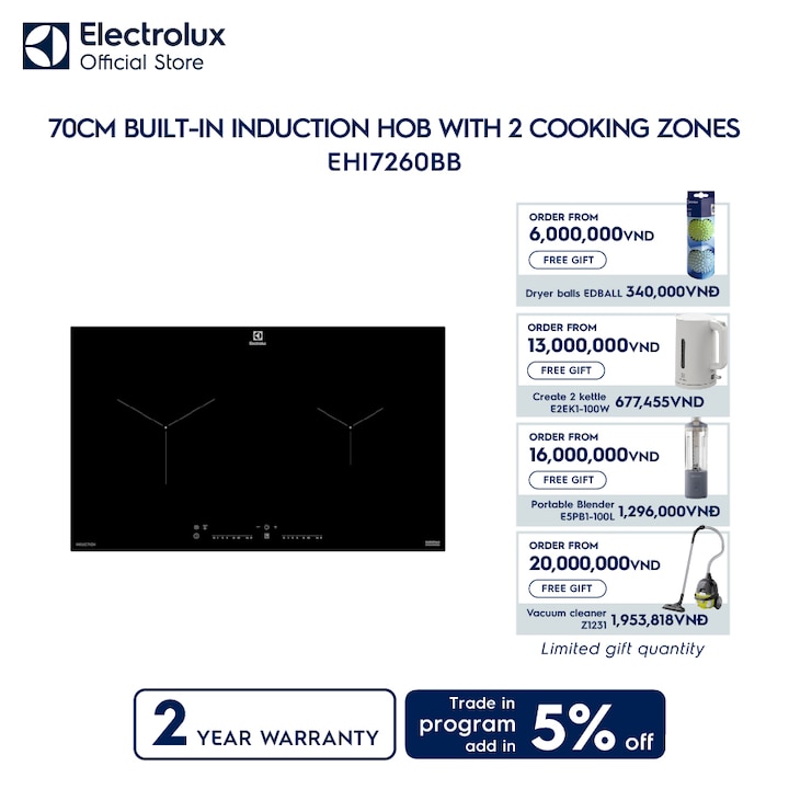 70cm built-in induction hob with 2 cooking zones