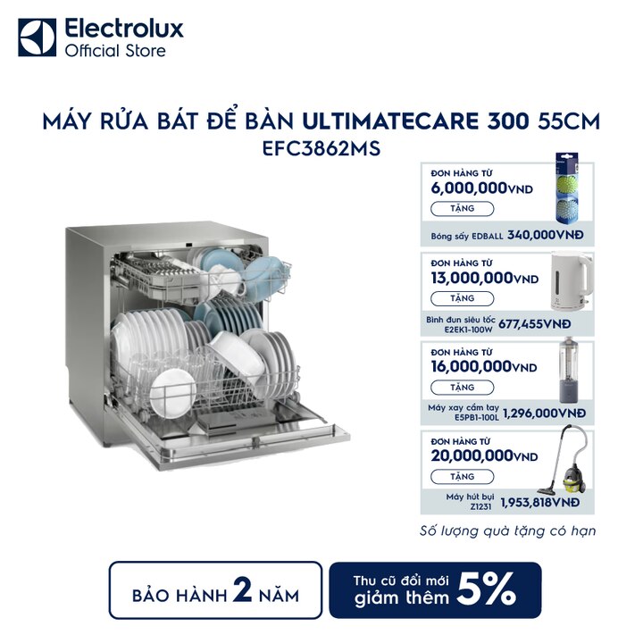 M&aacute;y rửa b&aacute;t để b&agrave;n 8 bộ 55cm UltimateCare 300 - Bạc