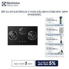 Bếp ga âm Electrolux 3 vùng nấu 80cm UT300 5kW, 1.8kW