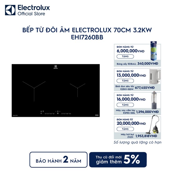 Bếp từ đ&ocirc;i &acirc;m Electrolux 70cm 3.2kW