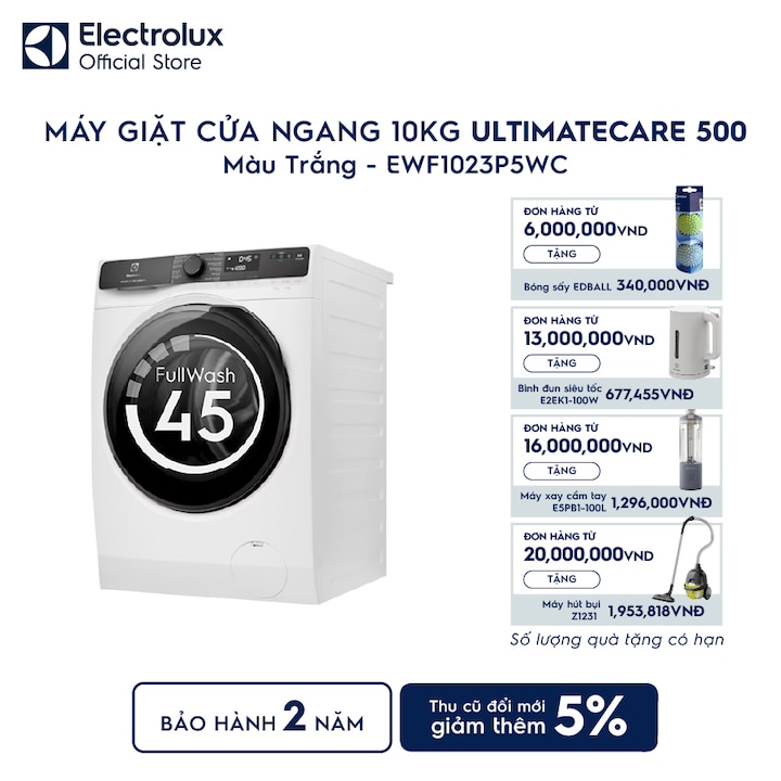 M&aacute;y giặt cửa ngang Electrolux 10kg UltimateCare 500 trắng