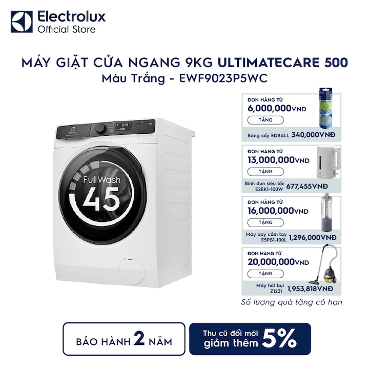 M&aacute;y giặt cửa ngang Electrolux 9kg UltimateCare 500 trắng