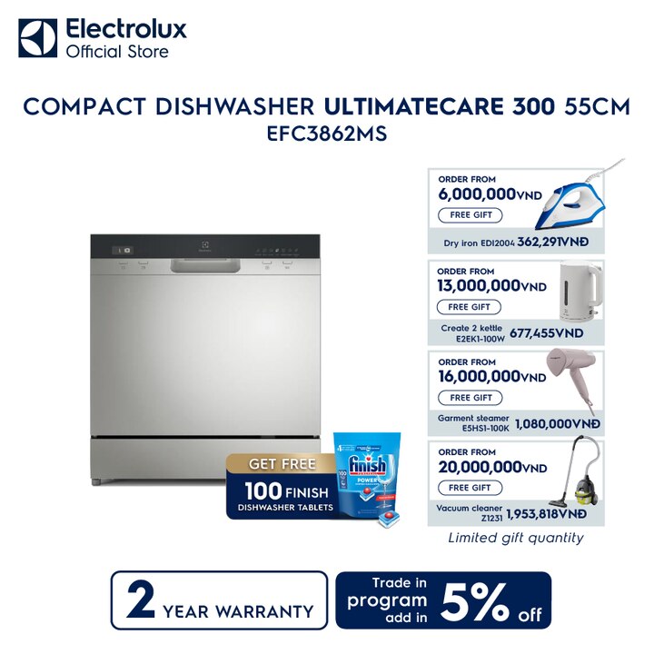 55cm UltimateCare 300 compact dishwasher with 8 place settings