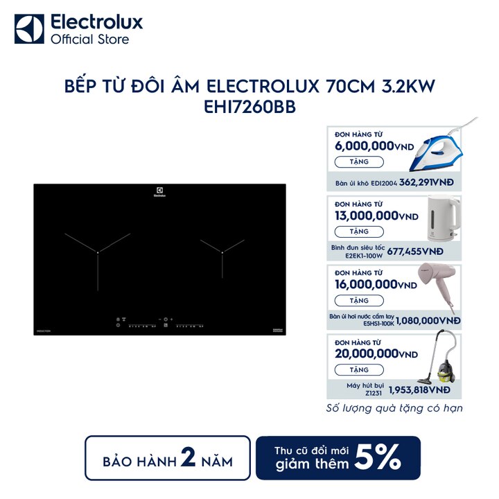 Bếp từ đ&ocirc;i &acirc;m Electrolux 70cm 3.2kW