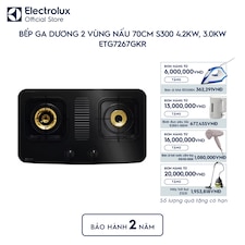 Bếp ga dương Electrolux 2 vùng nấu 70cm S300 4.2kW, 3.0kW