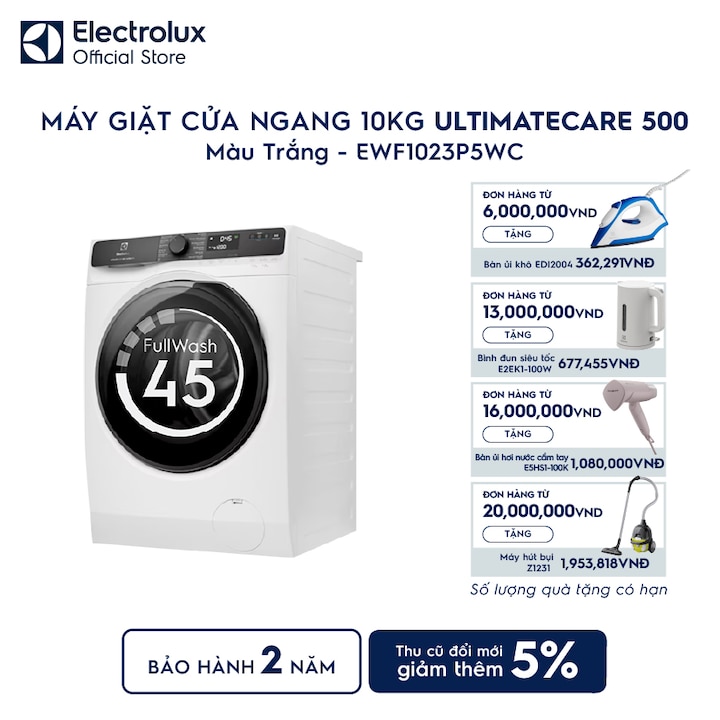 M&aacute;y giặt cửa ngang Electrolux 10kg UltimateCare 500 trắng