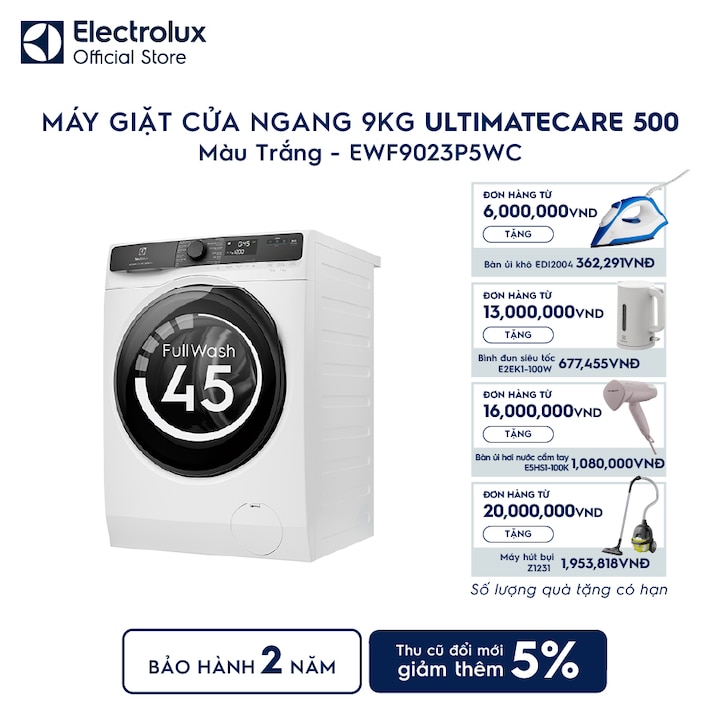 M&aacute;y giặt cửa ngang Electrolux 9kg UltimateCare 500 trắng