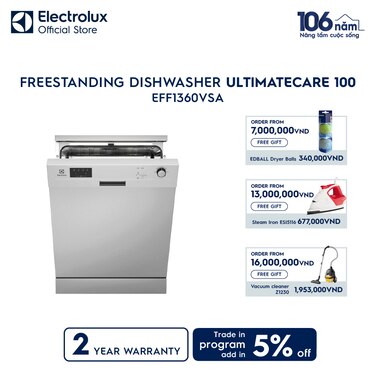 60 cm UltimateCare 100 freestanding dishwasher with 13 place settings