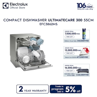 55cm UltimateCare 300 compact dishwasher with 8 place settings